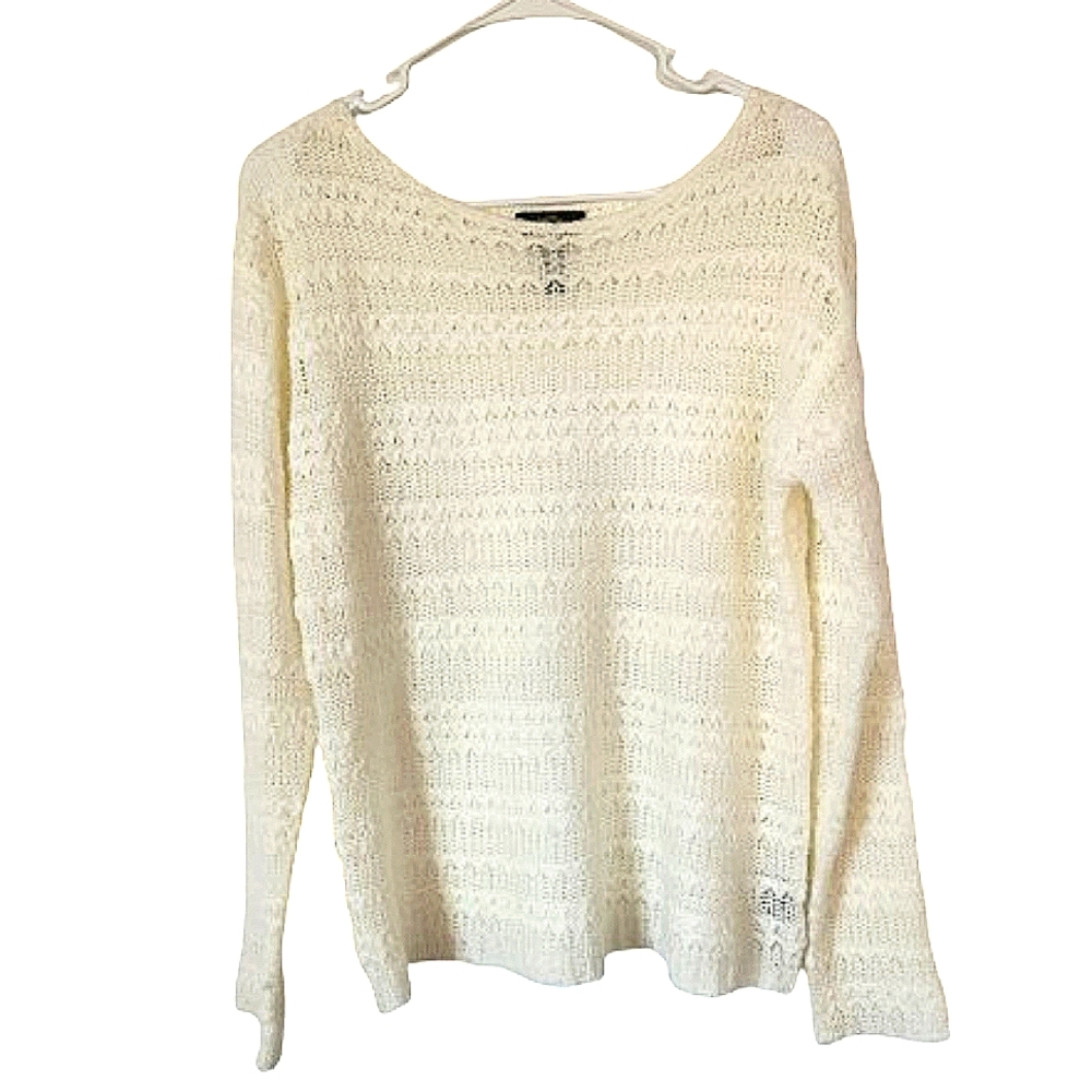 Lauren Ralph Lauren Cream Acrylic Open Weave Sweater Large